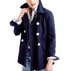 J. Crew Peacoat Heavyweight Cotton Twill Double Breasted Button Up Size 12 Navy